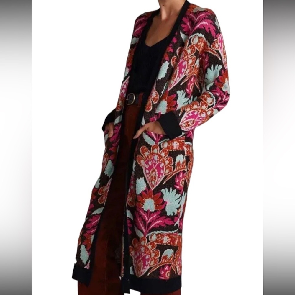 Like new Anthropologie Patterned Duster cardigan sweater size XS - Picture 2 of 14